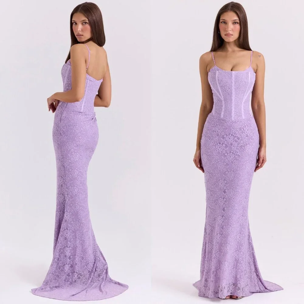 House of CB Antonina Maxi Dress Purple Orchid Lace Corset‎ Size L